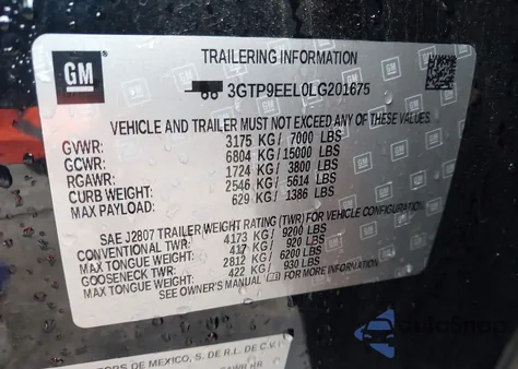 2020 GMC Sierra 1500 4Wd Standard Box At4 из США, поврежденный, VIN 3GTP9EEL0LG201675